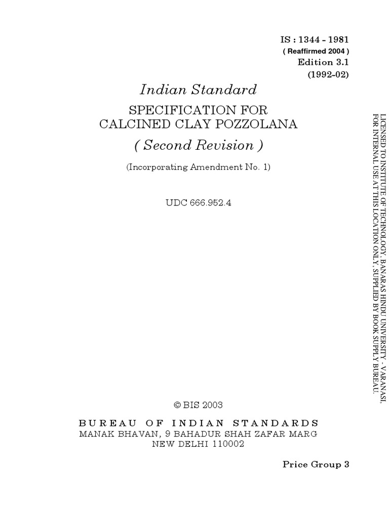 1344 Calcinized Clay Pozzolona | PDF | Mortar (Masonry) | Cement