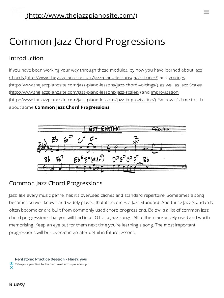 Common Jazz Chord Progressions - The Jazz Piano Site | PDF | Jazz ...
