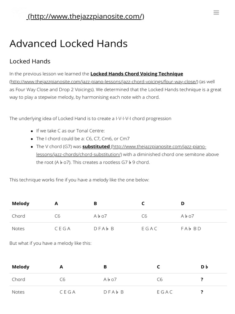 Advanced Locked Hands The Jazz Piano Site PDF Chord (Music
