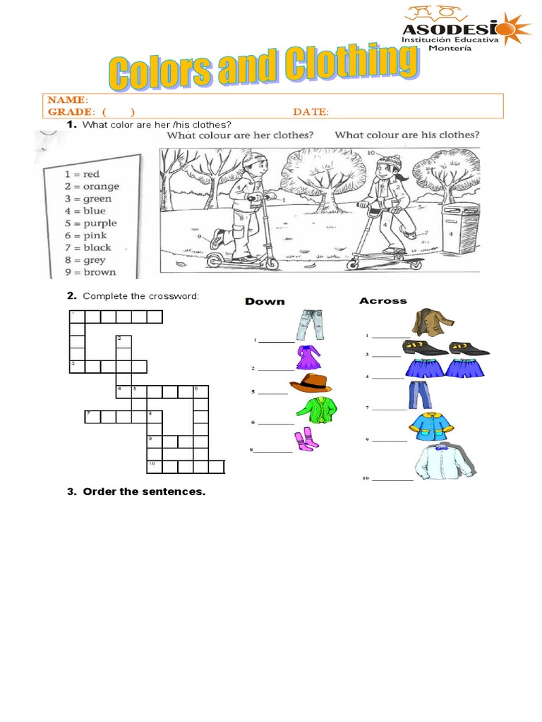 Clothing Color and Crossword Activity | PDF