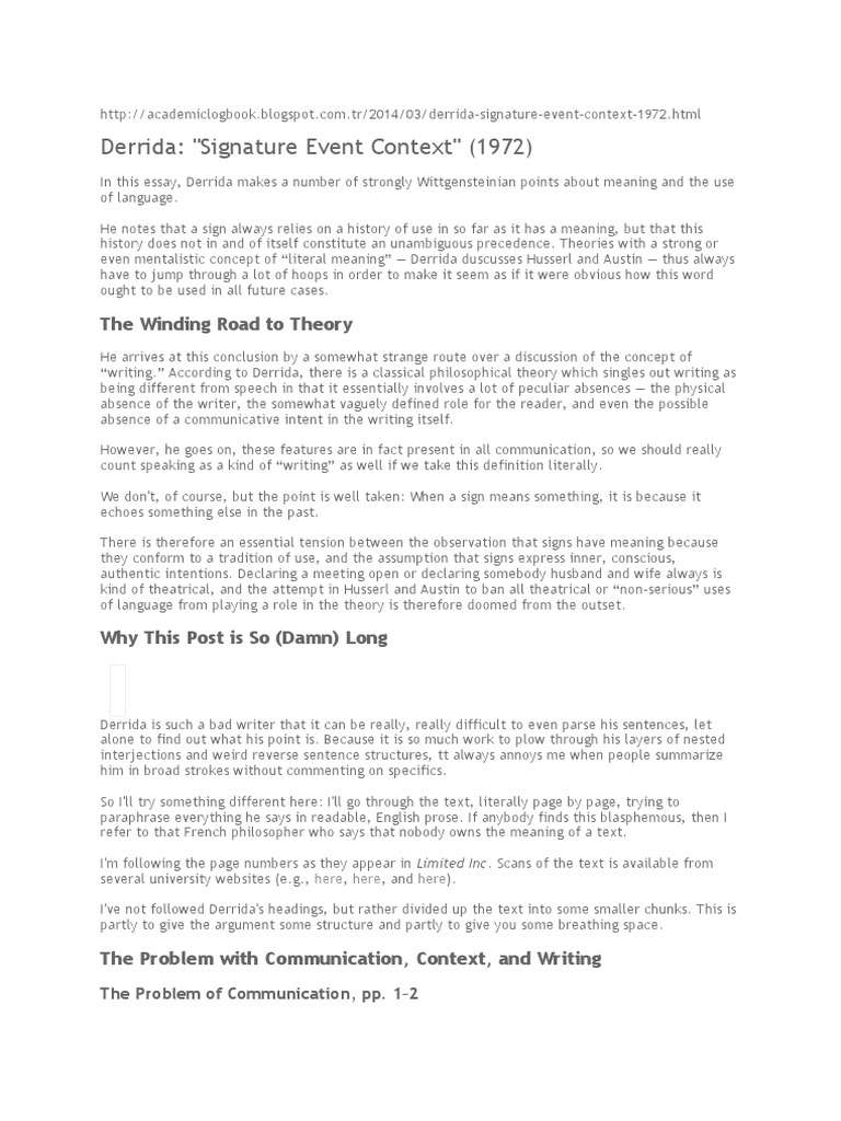 Derrida's Signature Event Context Analysis | PDF | Jacques Derrida ...