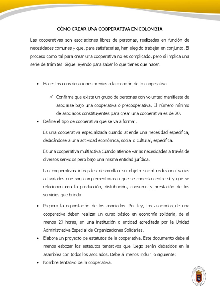 Cómo Crear Una Cooperativa en Colombia | PDF | Cooperativa | Economias