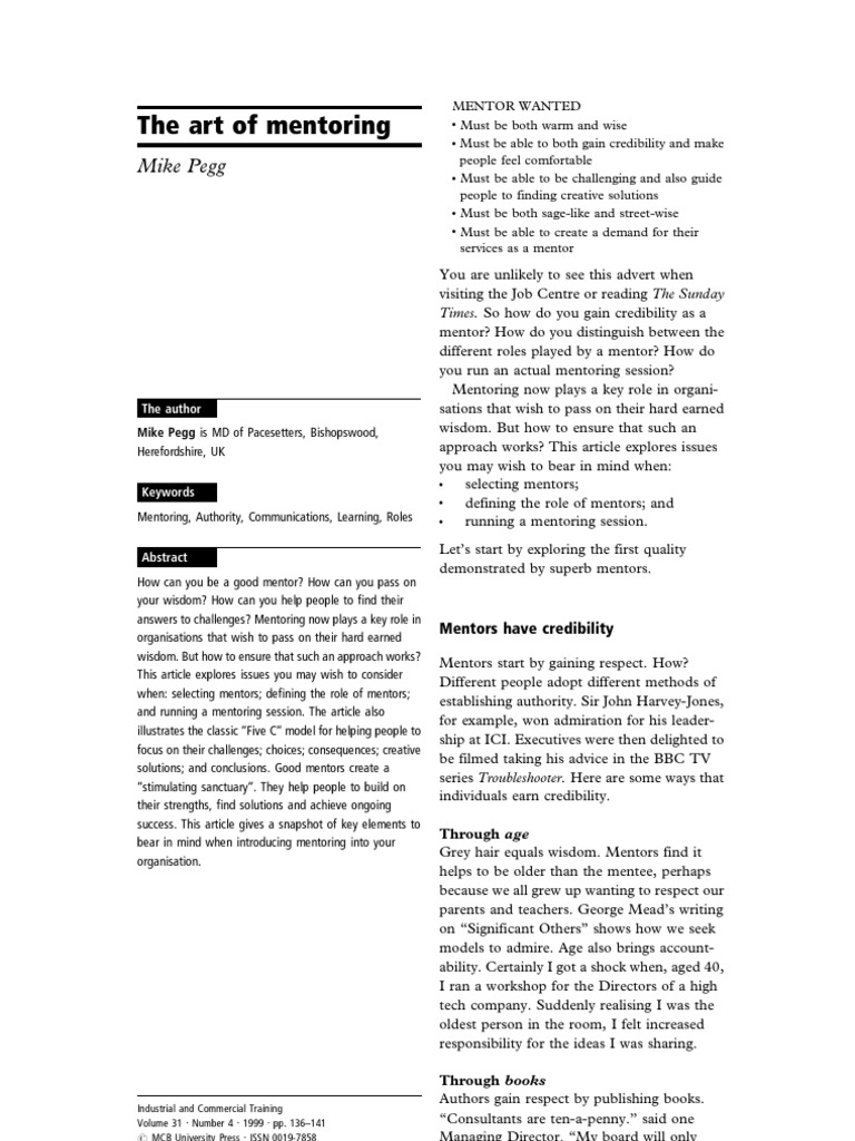The Art of Mentoring Essentials | PDF | Self-Improvement