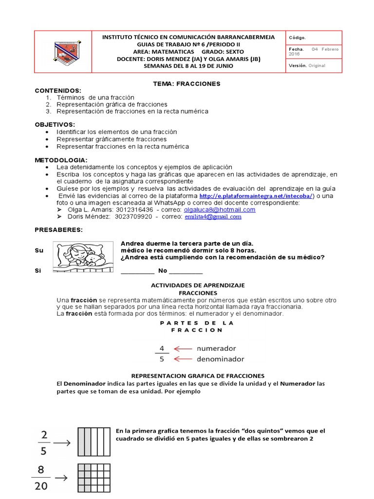 Guias de Matematicas Grado Sexto2 | PDF | Fracción (Matemáticas ...