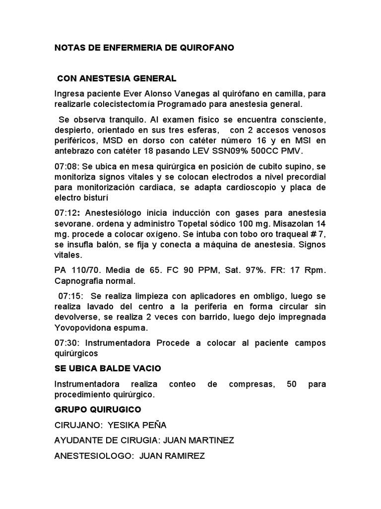 Notas De Enfermeria De Quirofano PDF Anestesia Cuidado De La Salud