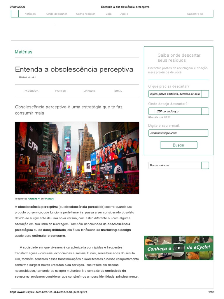 Entenda A Obsolescência Perceptiva - Ecycle | PDF | Desperdício ...