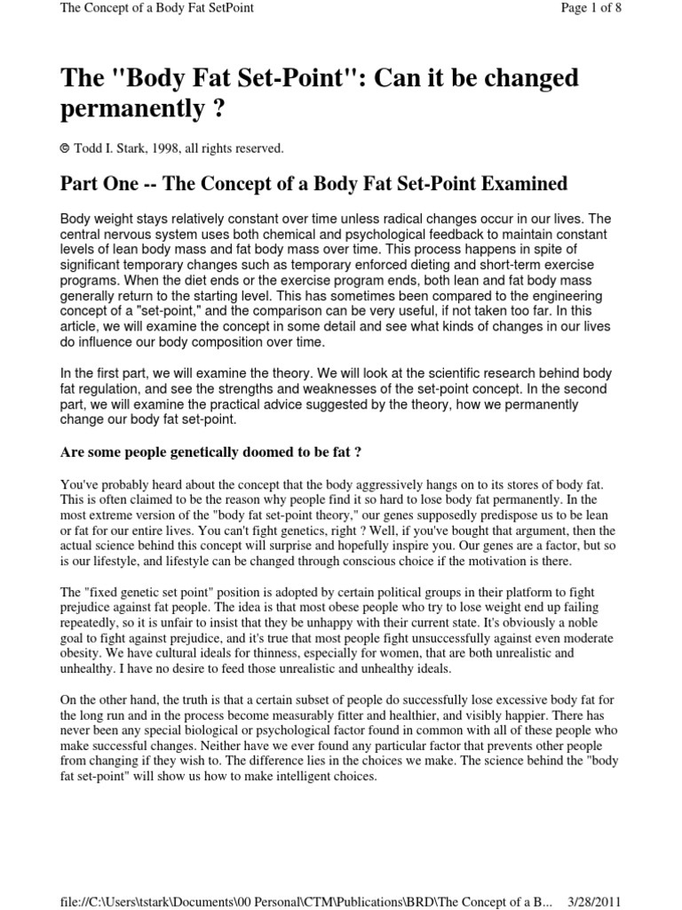 The "Body Fat SetPoint" Can It Be Changed Permanently ? PDF
