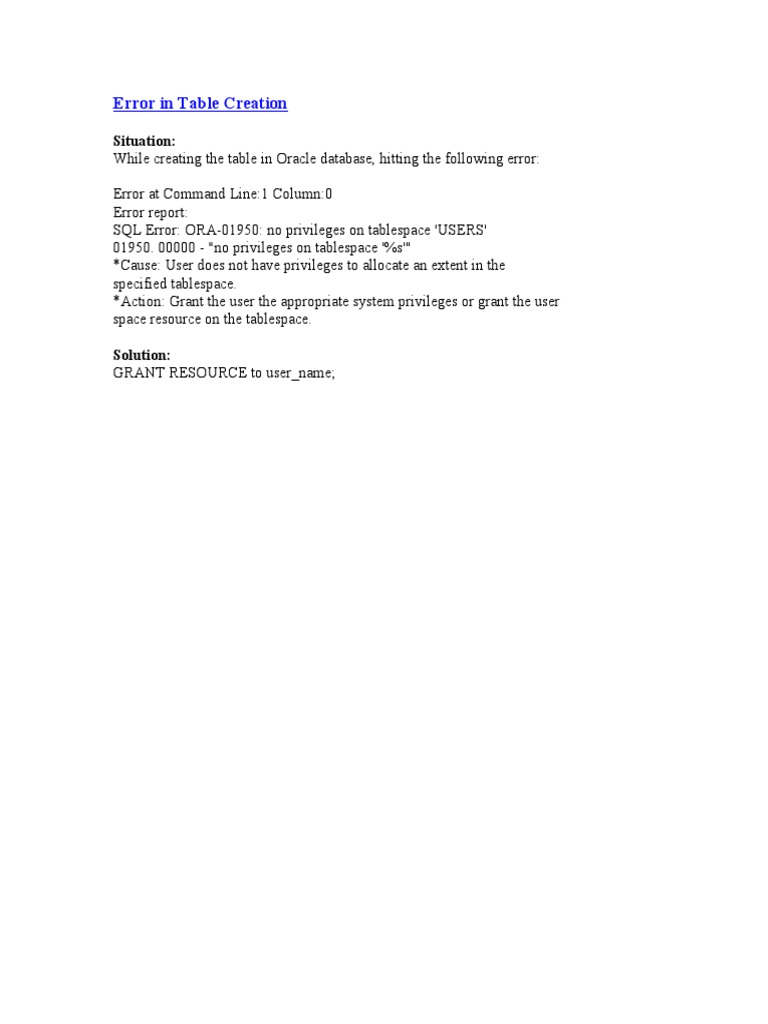 Error in Table Creation | PDF