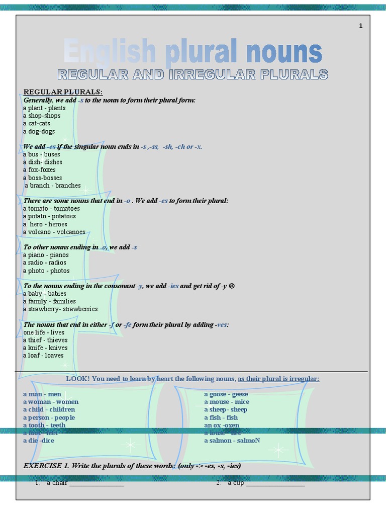 Regular Plurals:: 1. A Chair - 2. A Cup | PDF | Plural | Linguistic ...