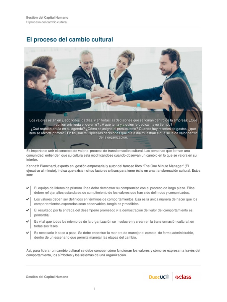 Transformando la cultura organizacional: Un proceso de cinco pasos para ...