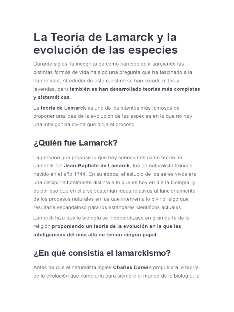 Teoría de Lamarck: Evolución y Críticas | PDF | Evolución | Vida