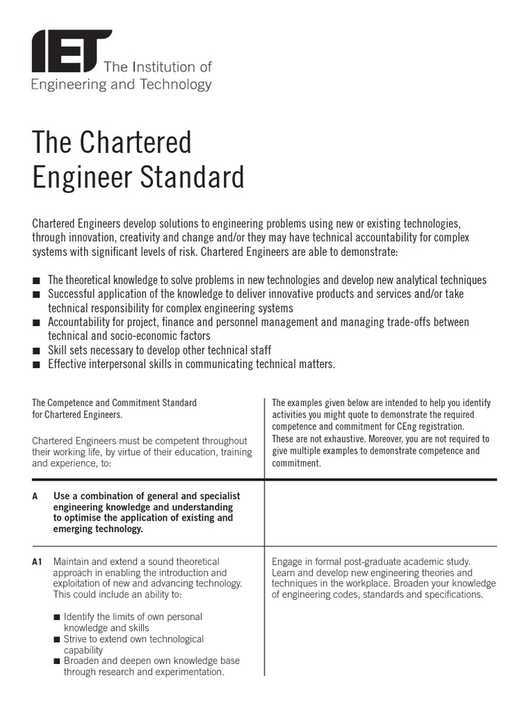 IET The Chartered Engineer Standard | PDF | Occupational Safety And ...