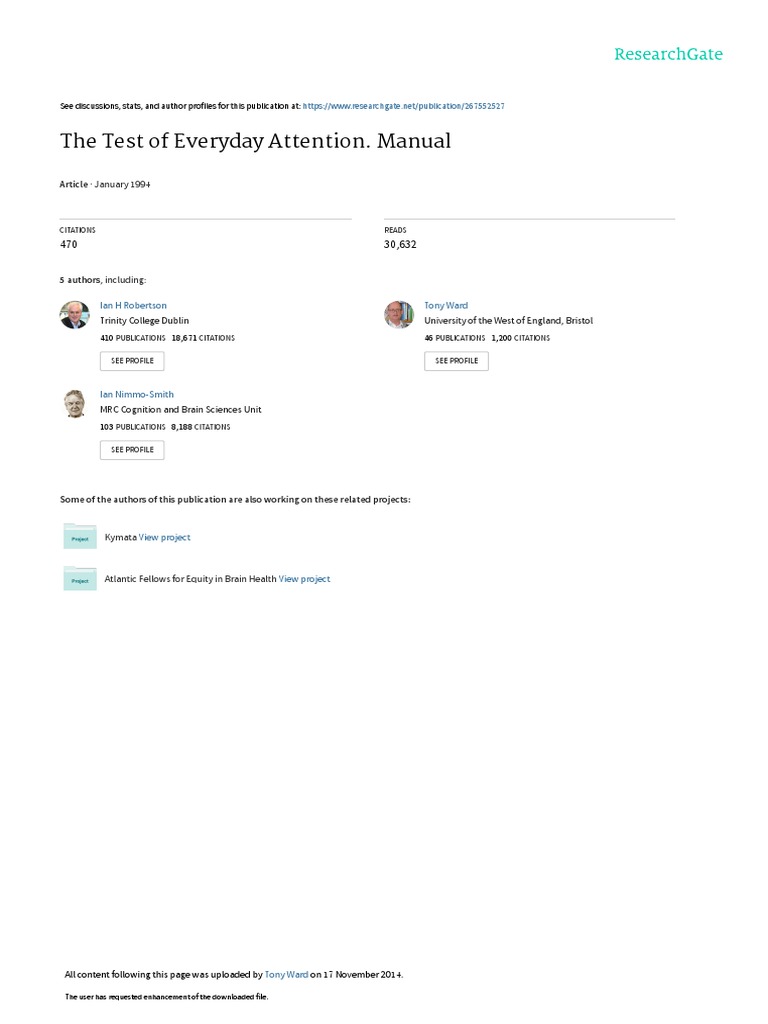 Test of Everyday Attention Overview | PDF | Attention | Validity ...