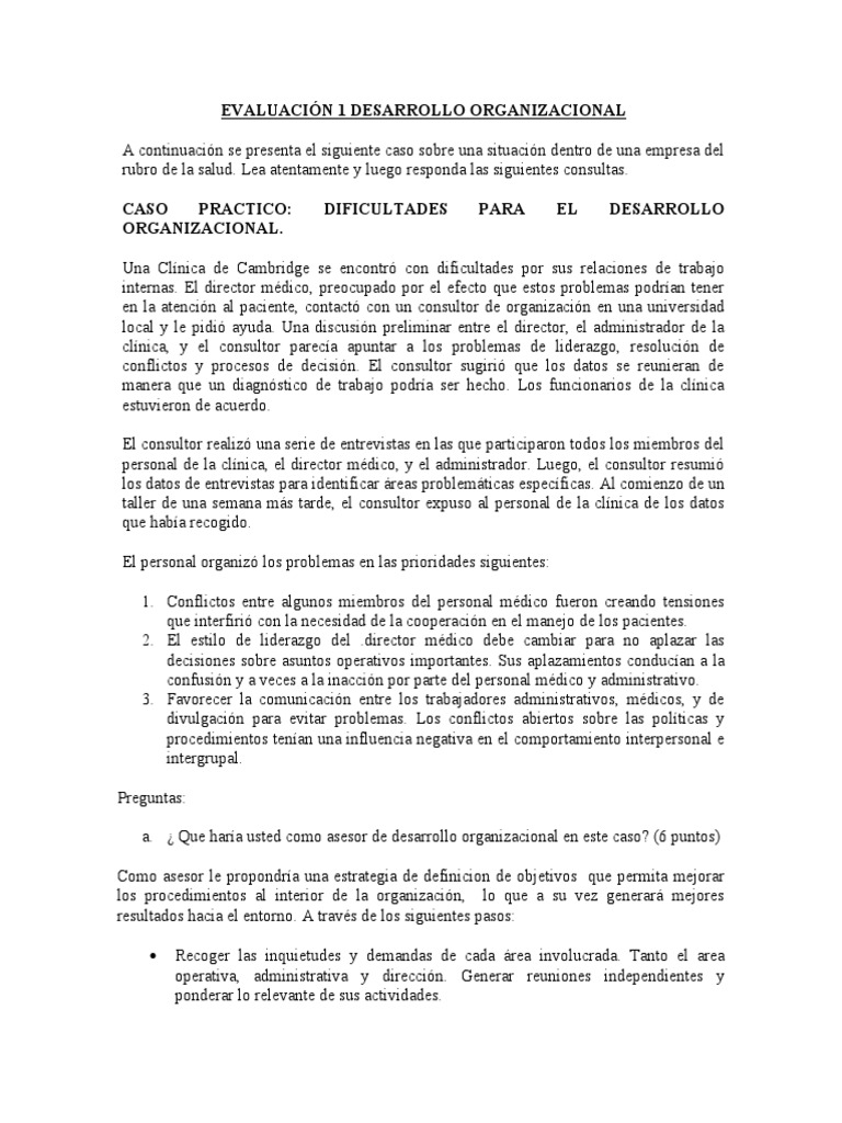 Evaluacion 1 Desarrollo Org | PDF | Desarrollo organizacional | Liderazgo