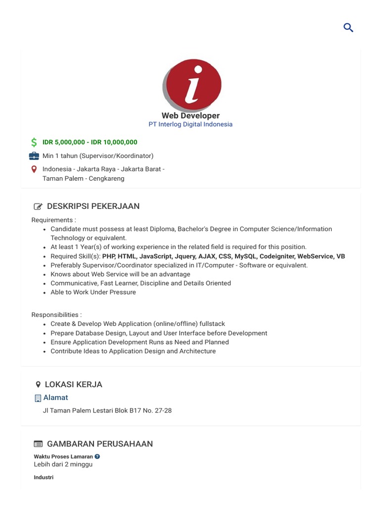 Web Developer Job at PT Interlog Digital | PDF | Ajax (Programming ...