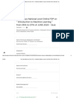 Three Days National Level Online FDP on “ Introduction to Machine Learning ” from 05th to 07th of JUNE 2020 - Quiz