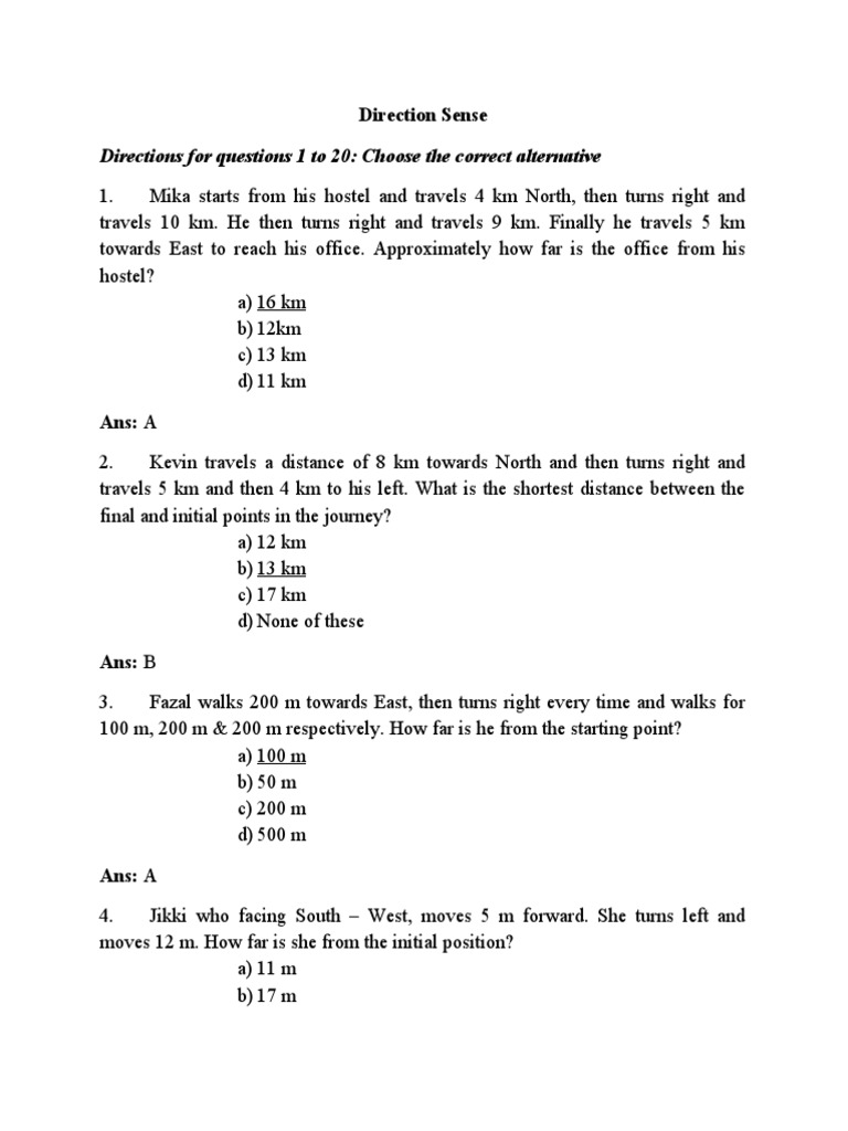 Direction Sense Questions and Answers | PDF | Geometry | Nature
