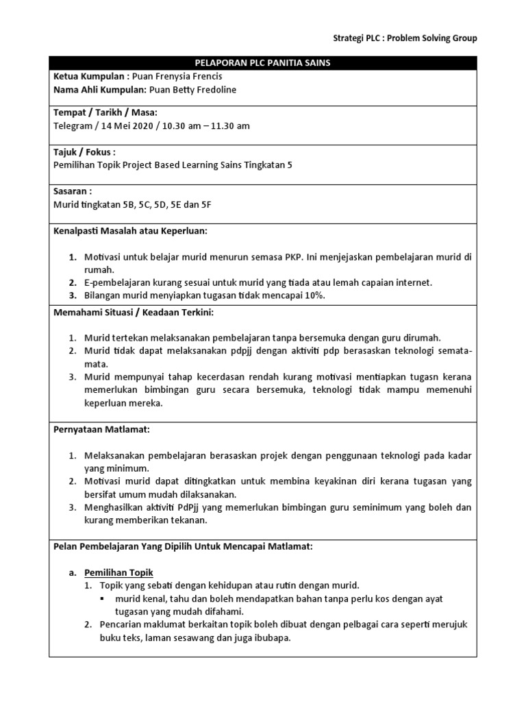 Strategi PLC untuk Pembelajaran Sains | PDF