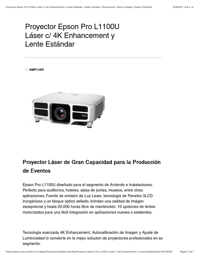 Proyector Epson Pro L1100U: Guía y Usos | PDF