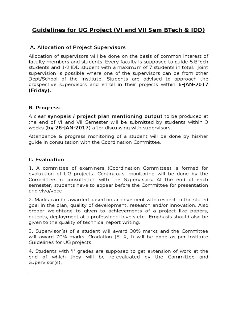 BTech & IDD Project Guidelines | PDF