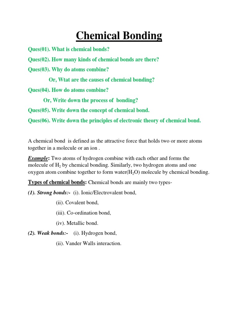 Overview of Chemical Bonding Concepts | PDF | Ionic Bonding | Chemical Bond