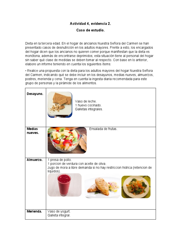 Menú Nutricional para Adultos Mayores | PDF | Dieta | Alimentos