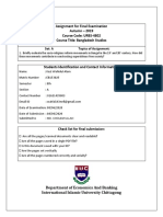 Assignment For Final Examination Autumn - 2019 Course Code: URBS-4802 Course Title: Bangladesh Studies