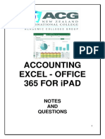 Excel Notes and Questions Office 365 Ipad