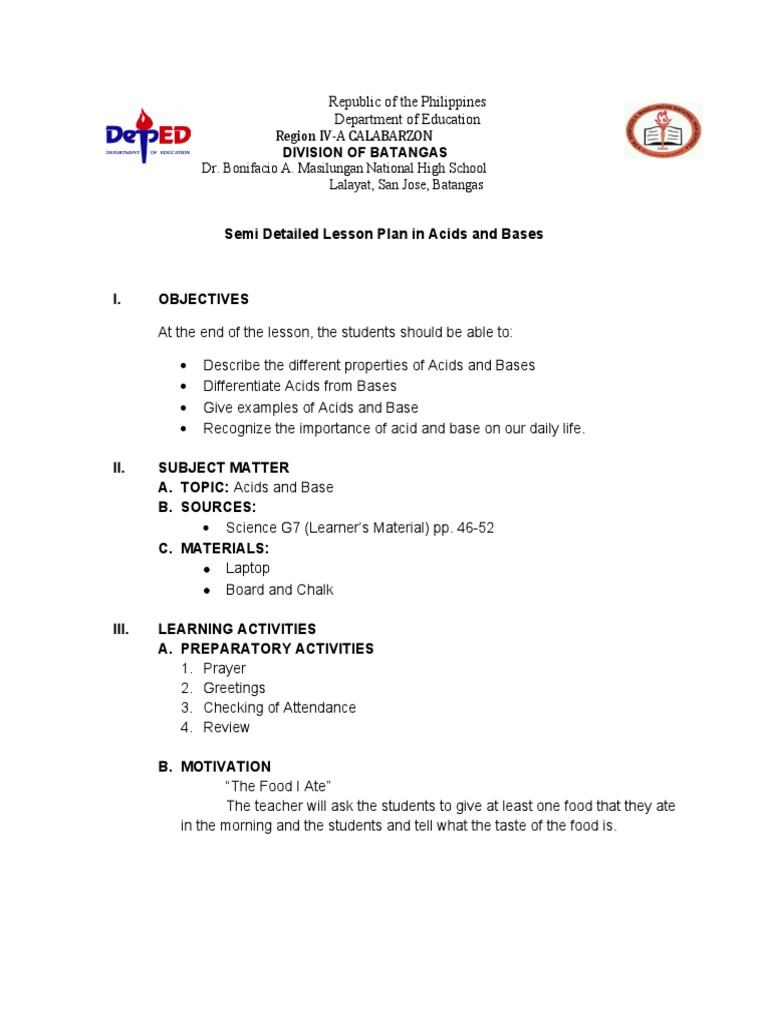 Lesson Plan: Acids and Bases | PDF | Taste | Acid