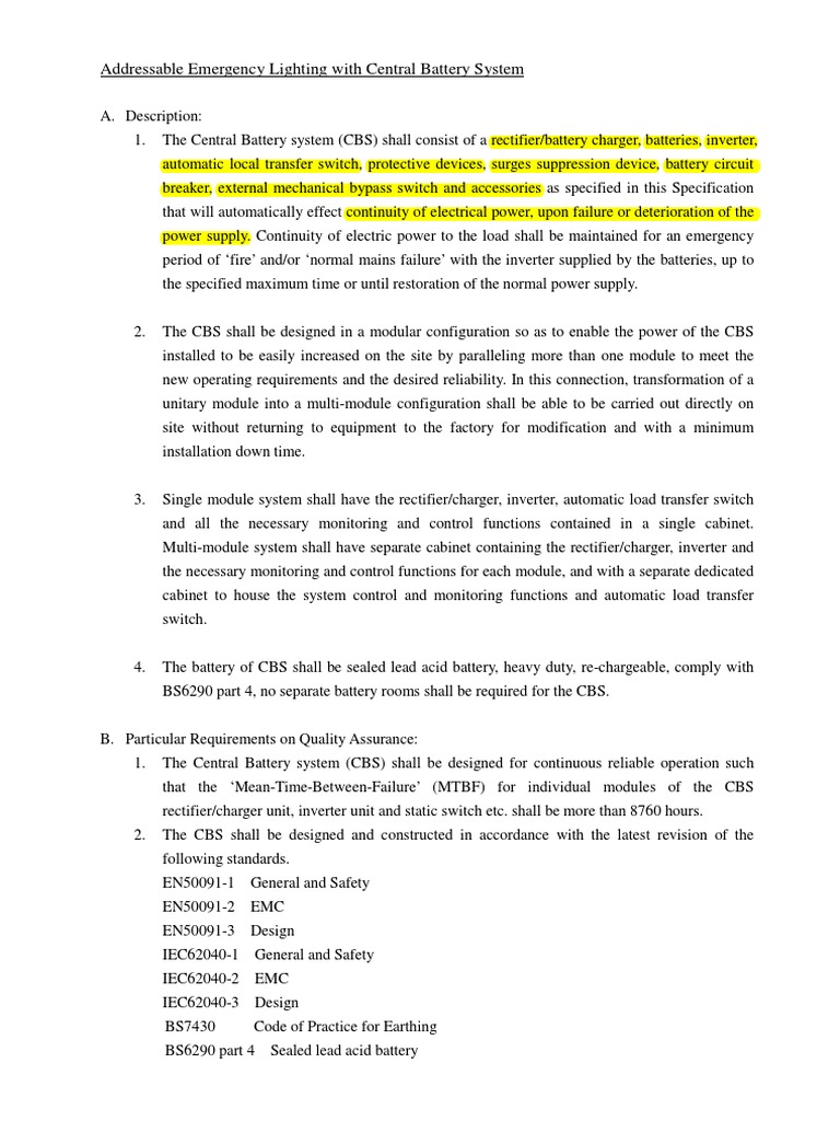 Central Battery System for Emergency Lighting | PDF | Power Inverter ...