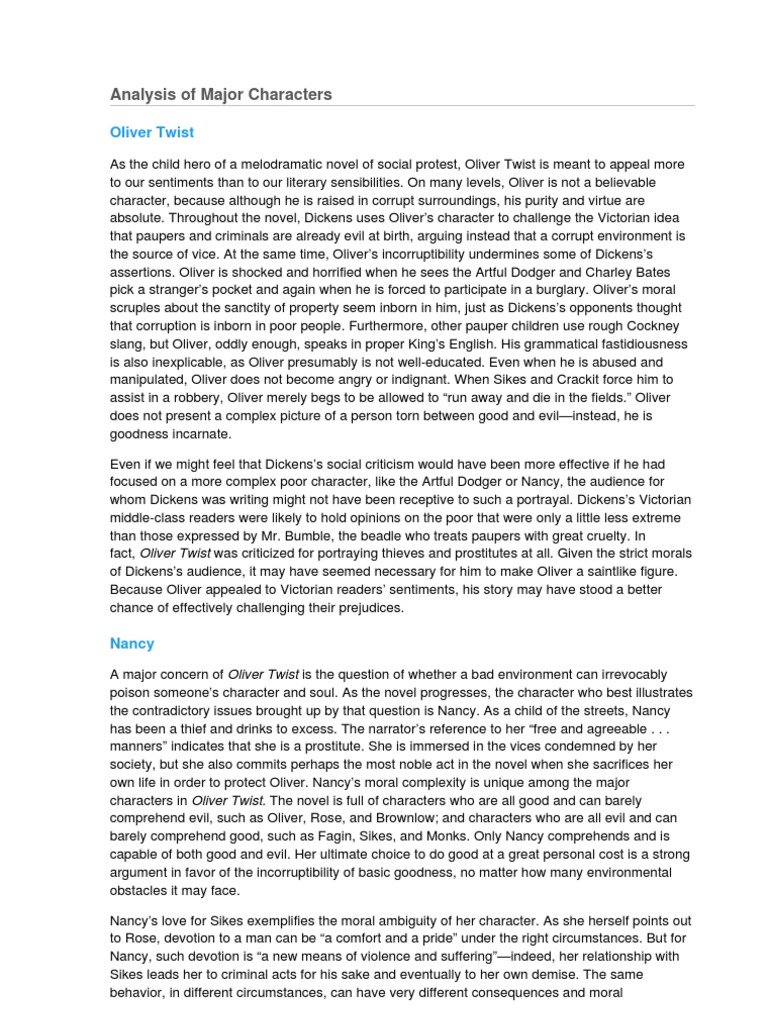 Analysis of Major Characters in Oliver Twist PDF Nancy