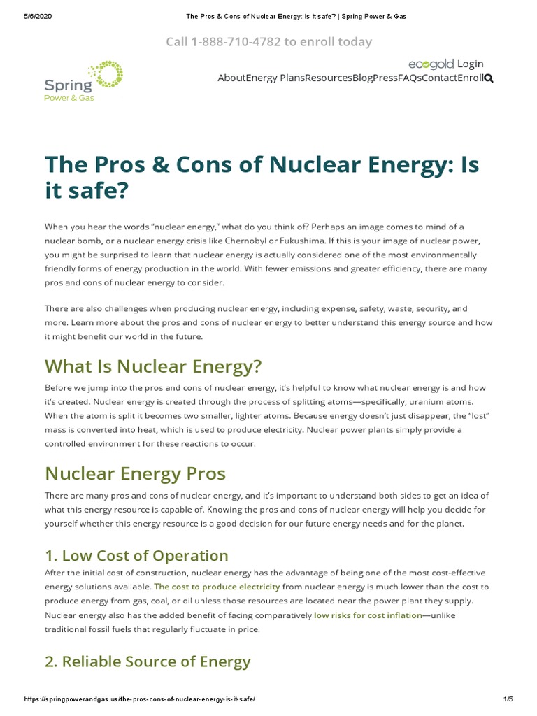 The Pros & Cons of Nuclear Energy - Is It Safe - Spring Power & Gas ...