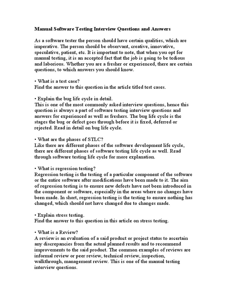 Manual Software Testing Interview Questions and Answers | PDF ...