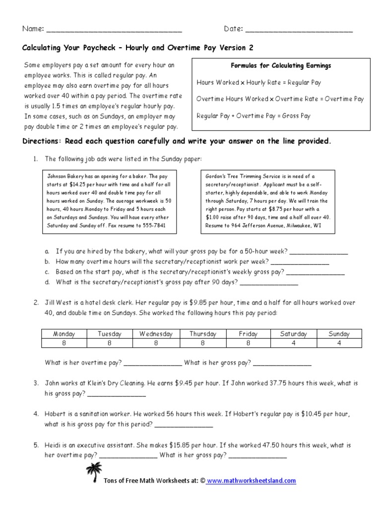 Calculating Your Paycheck - Hourly and Overtime Pay Version 2 | PDF |  Overtime | Workweek And Weekend