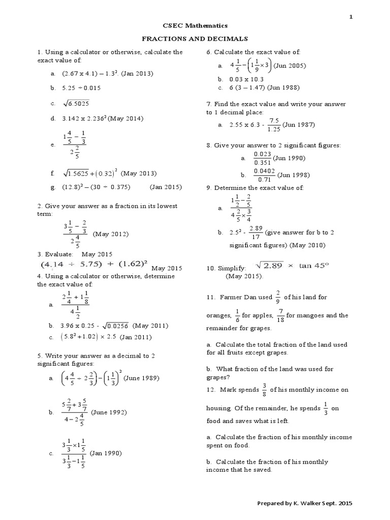 Class 7 Fractions and Decimals Worksheet | PDF | Significant Figures ...