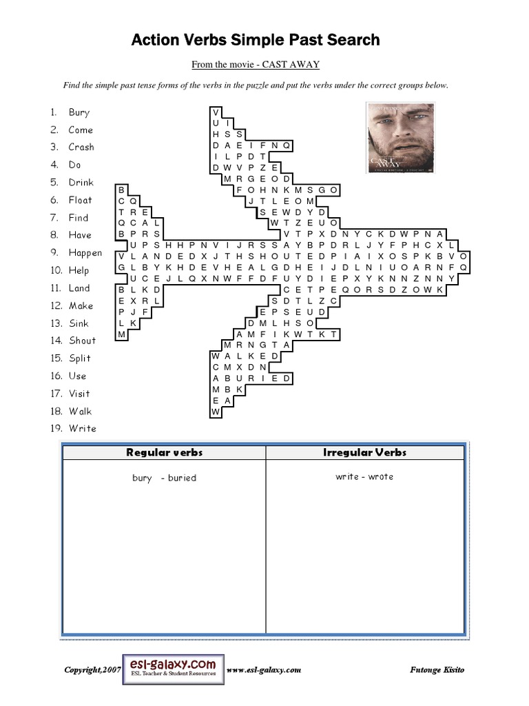 Action Verbs Simple Past Search From The Movie CAST AWAY PDF