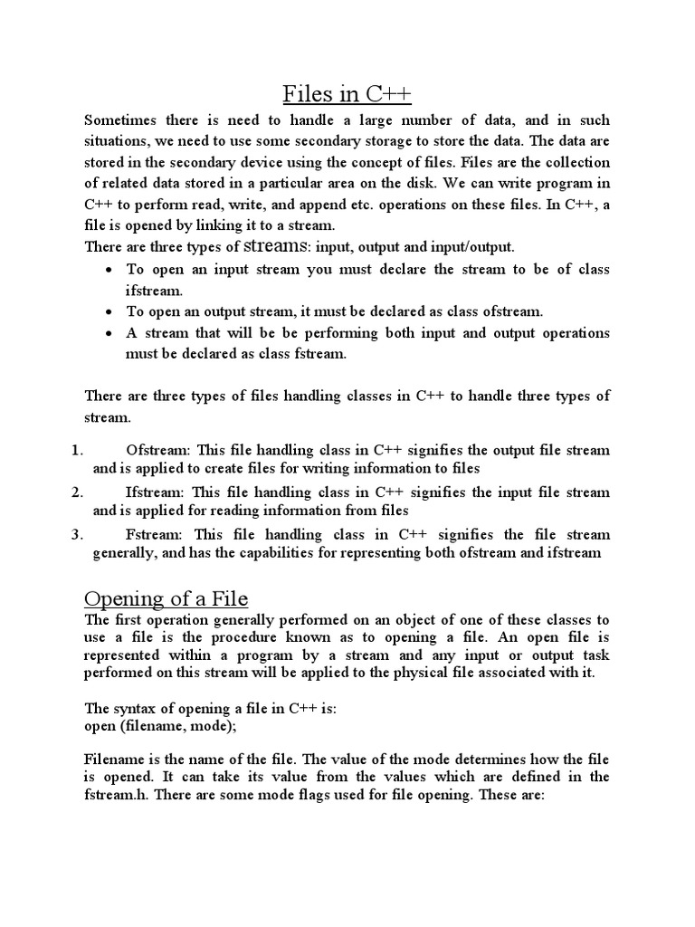 Files in C++ | PDF | C++ | Input/Output