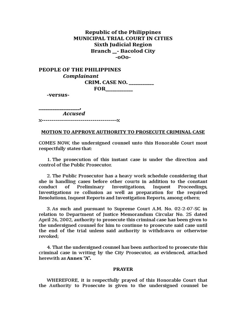 Motion to Approve Prosecution Authority | PDF
