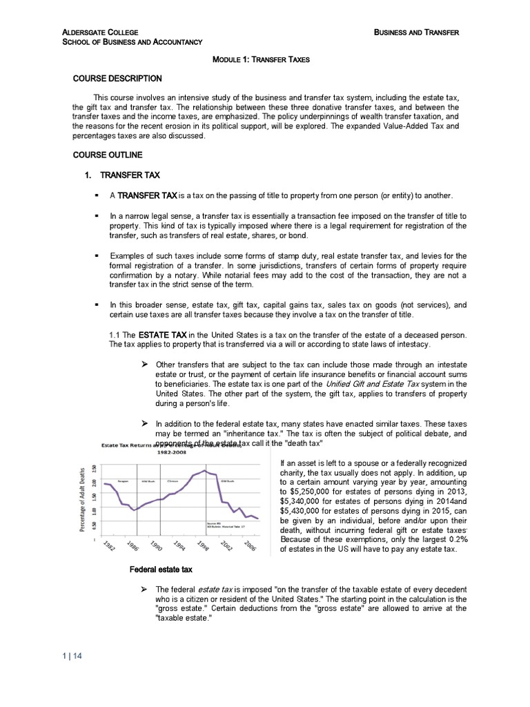 Understanding Transfer Taxes and Estate Tax | PDF | Estate Tax In The ...