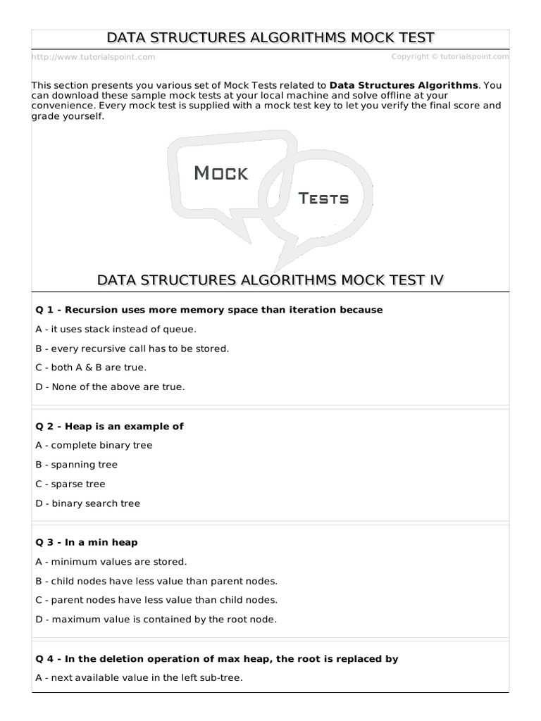Data Structures Algorithms Mock Test | PDF | Algorithms And Data ...