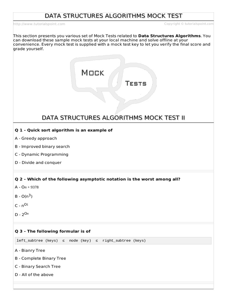Data Structures Algorithms Mock Test | PDF | Algorithms | Mathematical ...