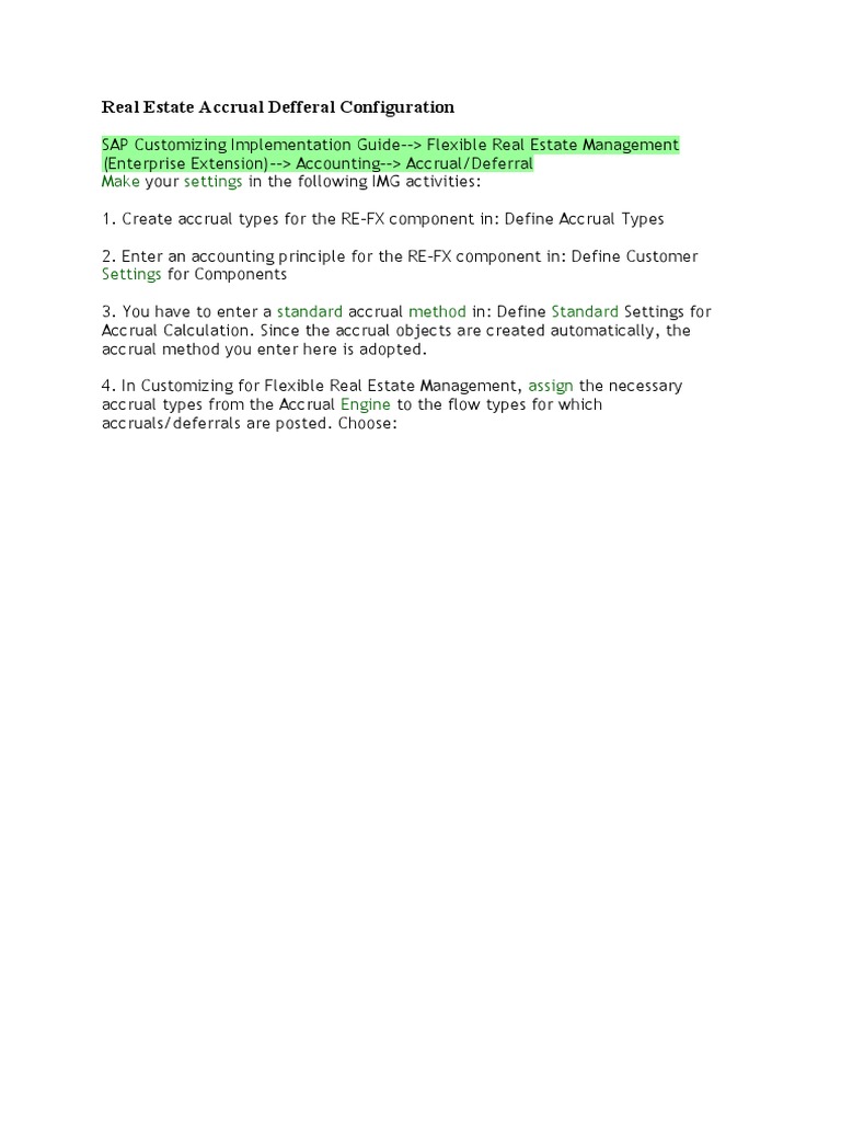 Real Estate Accrual Defferal Configuration Make Settings PDF