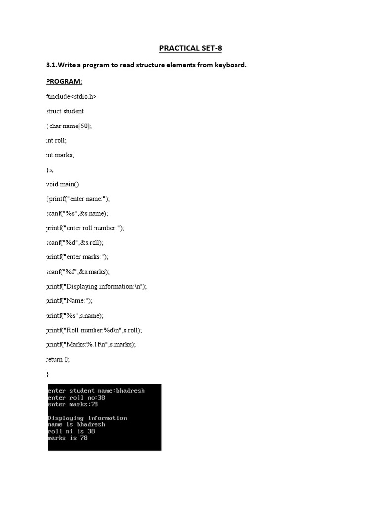 8.1.writea Program To Read Structure Elements From Keyboard. Program ...