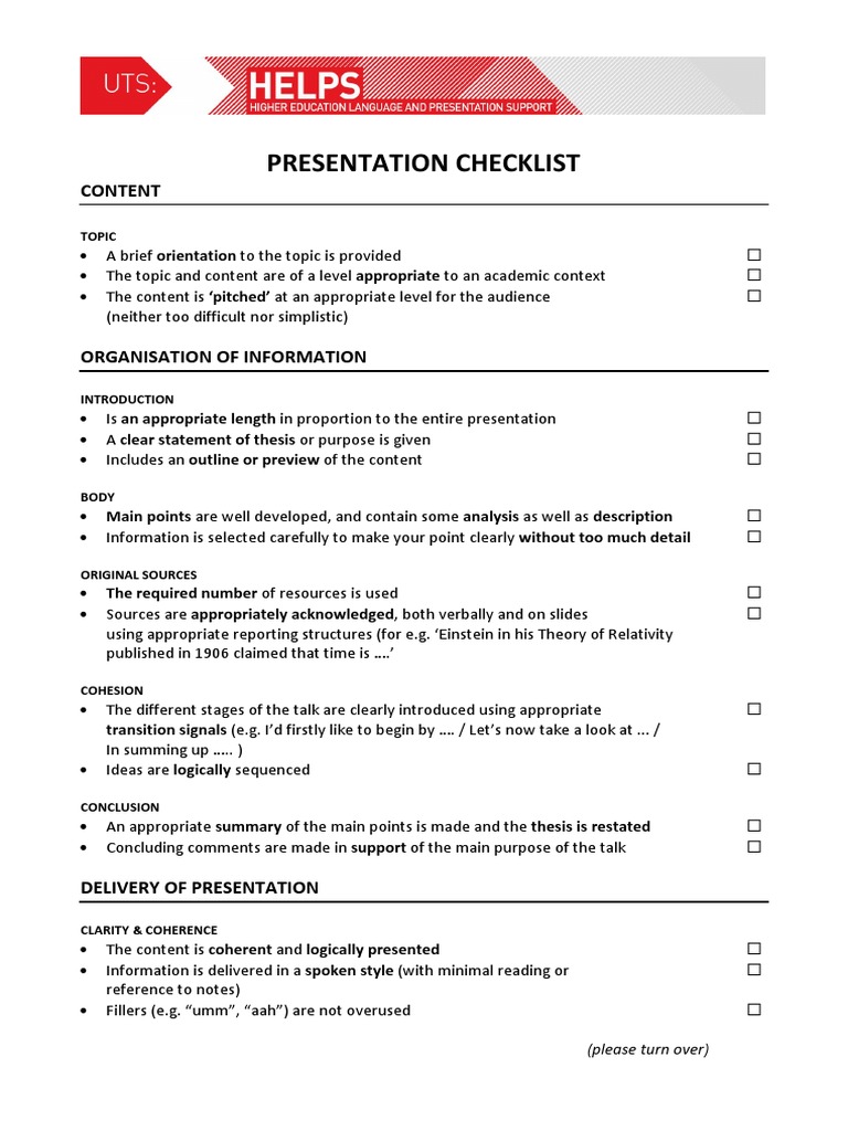 Presentation Checklist PDF | PDF | Vocabulary | Semiotics