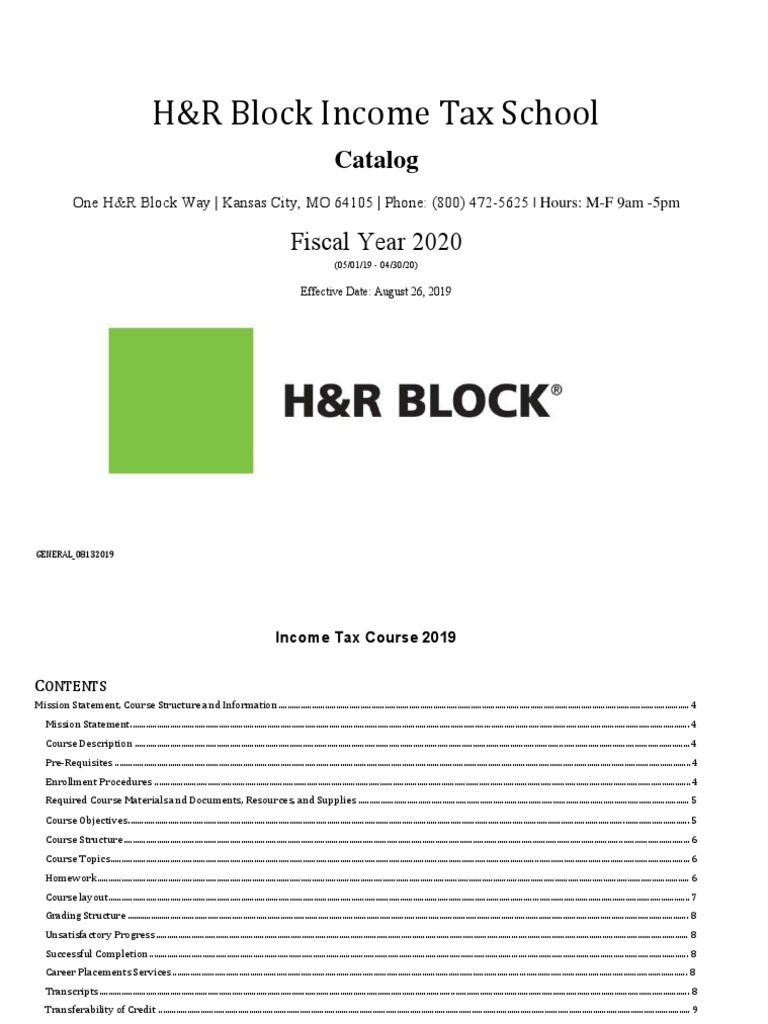 H&R Block Tax School Catalog PDF Earned Tax Credit
