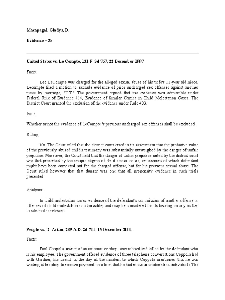 EVIDENCE - Case Brief | PDF | Evidence (Law) | Burden Of Proof (Law)