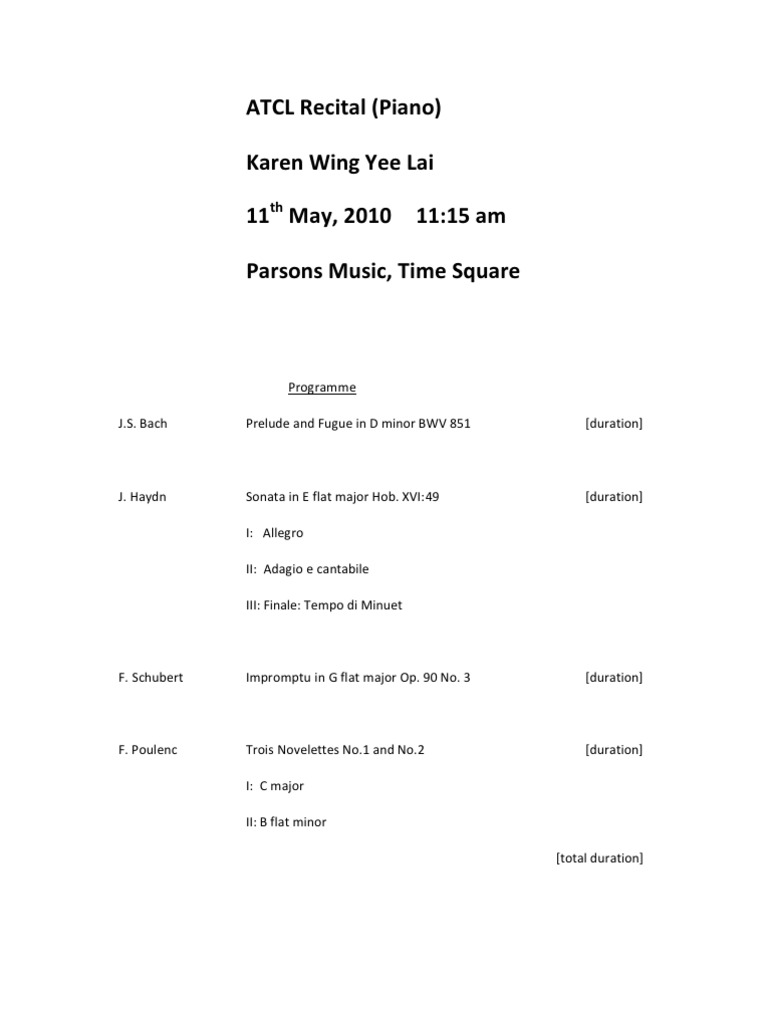 Programme Notes ATCL Piano Newest Musical Compositions Johann