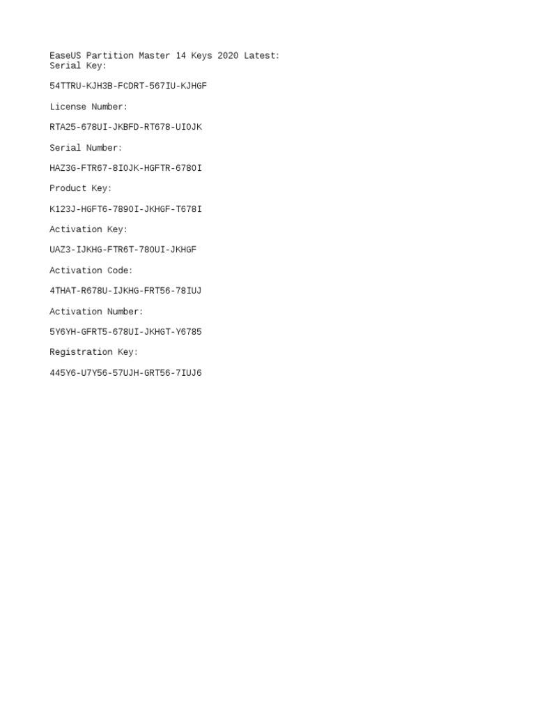 EaseUS Partition Master 14 Keys 2020 Latest Serial Key Generator | PDF