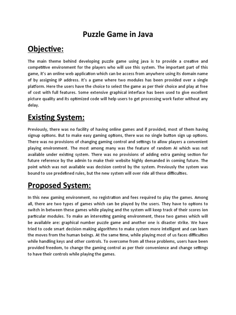 Puzzle Game in Java Objective | PDF