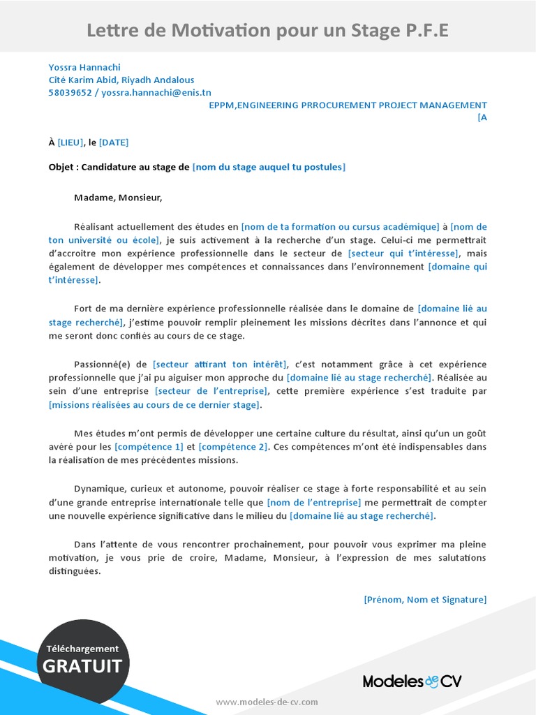 10 Exemple Lettre Motivation Stage Pdf Motivation Motivationnel